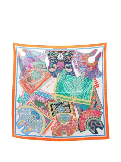 Pre-owned Hermes 2020s Tapis De Selle Scarf In Orange