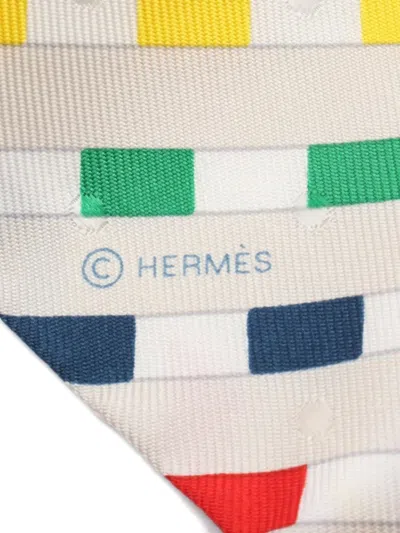 Pre-owned Hermes 2020s Bouclerie Moderne Ribbon Scarf In White