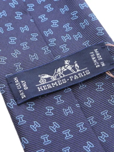 Pre-owned Hermes 2020s H-pattern Silk Tie In Blue