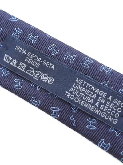 Pre-owned Hermes 2020s H-pattern Silk Tie In Blue