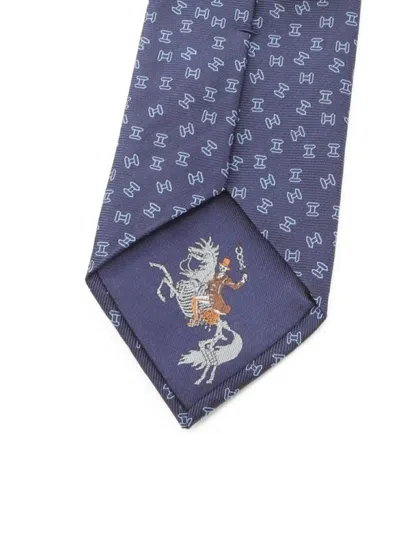 Pre-owned Hermes 2020s H-pattern Silk Tie In Blue