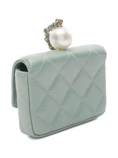 Pre-owned Chanel 2021-2022 Chain Flap Coin Purse In Green