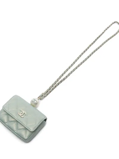 Pre-owned Chanel 2021-2022 Chain Flap Coin Purse In Green