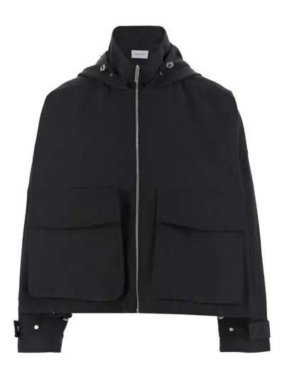 Armarium Cotton Blend Jacket With High Collar And Adjustable Hood In Black