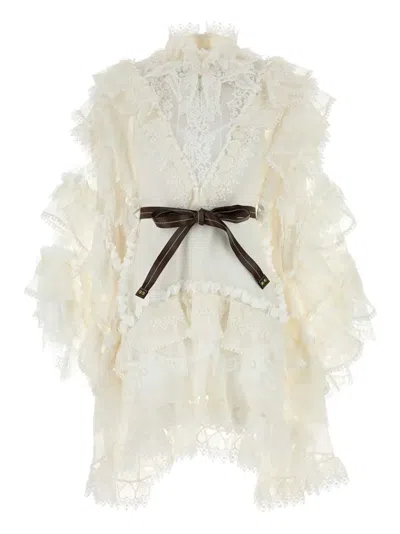 Zimmermann Crush Ruffled Lace Mini Dress In White