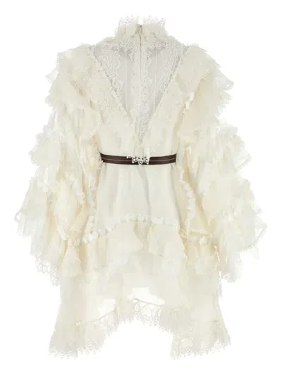 Zimmermann Crush Ruffled Lace Mini Dress In White