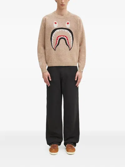 A Bathing Ape Shark-head Intarsia Sweater In Neutral