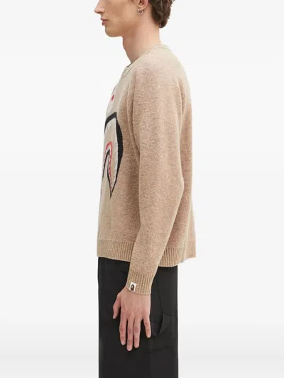A Bathing Ape Shark-head Intarsia Sweater In Neutral
