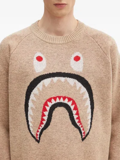 A Bathing Ape Shark-head Intarsia Sweater In Neutral