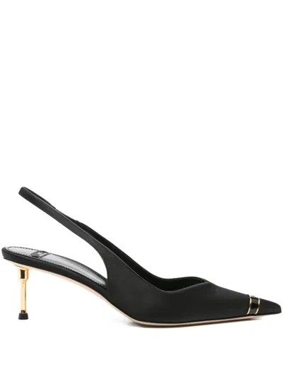 Elisabetta Franchi Slingback Heels With Gold Accent And Pointed Toe In Black