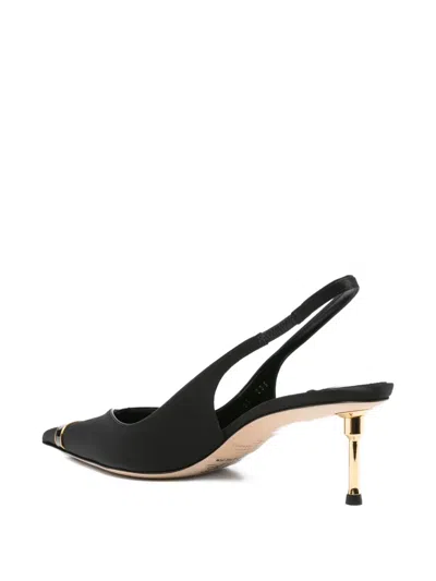 Elisabetta Franchi Slingback Heels With Gold Accent And Pointed Toe In Black