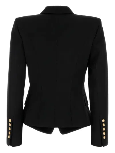 Balmain Double-breasted Grain De Poudre Wool Blazer In Black