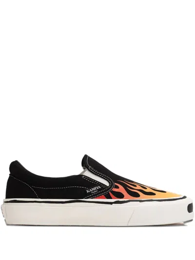 Kamiya Cornell Flame-pattern Slip-on Sneakers In Black
