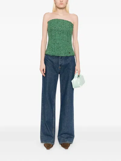 Pre-owned Chanel Strapless Top In Green