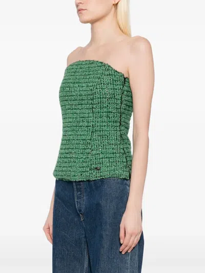Pre-owned Chanel Strapless Top In Green