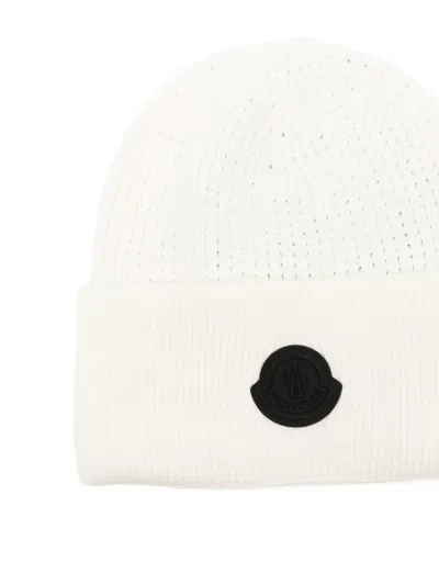 Moncler Logo-patch Waffle-knit Beanie In White