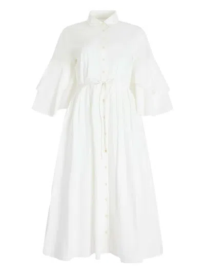 Rosie Assoulin Fiesta Shirt Midi Dress In White