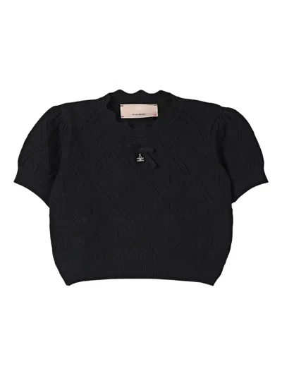 Elisabetta Franchi Puff-sleeved Diamond-pattern Knitwear Top In Black