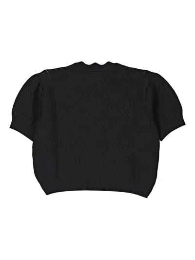Elisabetta Franchi Puff-sleeved Diamond-pattern Knitwear Top In Black