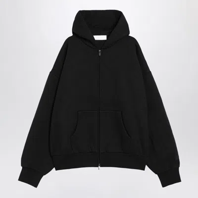 Essentials Logo Print Zip-up Hooded Sweatshirt In Black