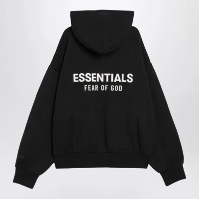 Essentials Logo Print Zip-up Hooded Sweatshirt In Black
