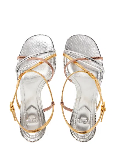 Fendi Ffold Multicolour Metallic Ayers High-heeled Sandals Shoes