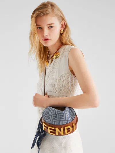 Fendi Graphy Mini Blue Denim-effect Ff Jacquard Mini-bag