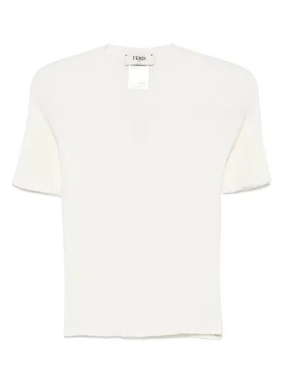Fendi Silk-cotton Blend T-shirt In White