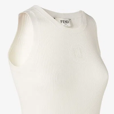 Fendi Ivory Ribbed Top In Silk Blend In White