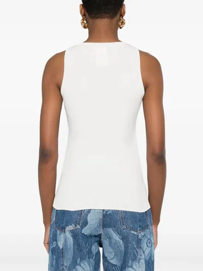 Fendi Ivory Ribbed Top In Silk Blend In White