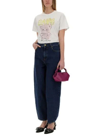 Ganni Basic Cotton Jersey Teddy Relaxed T-shirt In White