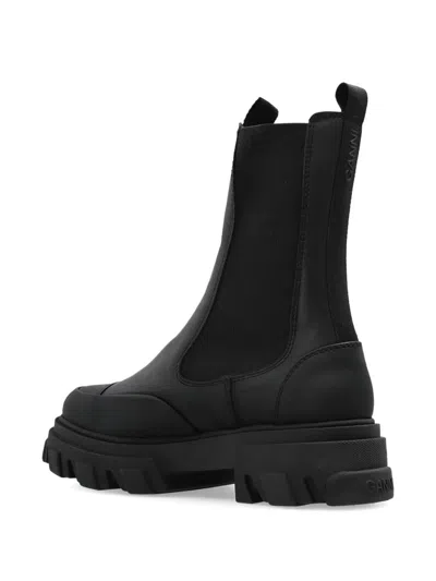 Ganni 55mm Leather Boots With Ankle Height In Black
