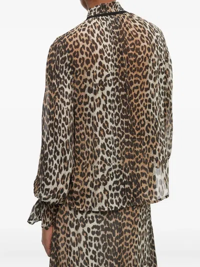 Ganni Printed Viscose Chiffon Tie String Shirt Shirts Animalier
