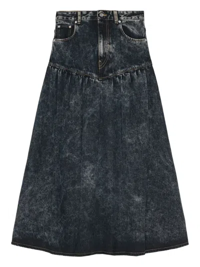 Ganni Denim Long Skirt In Black