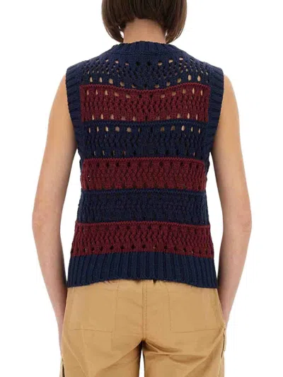 Ganni Striped Openwork Vest With Logo Inlay In Multi
