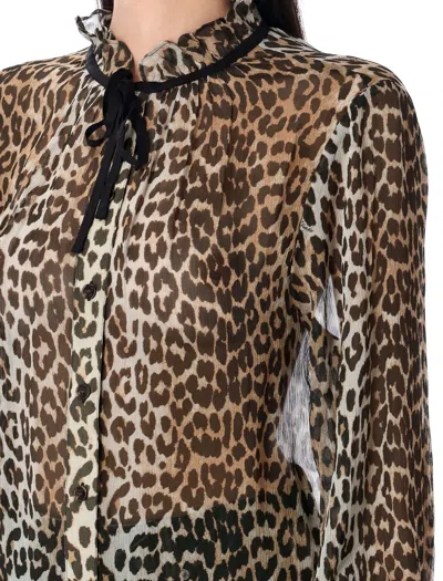 Ganni Printed Viscose Chiffon Tie String Shirt Shirts Animalier In Animal Print