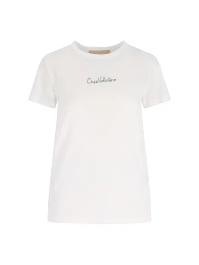 Valentino Cotton Crew Neck T-shirt With Short Sleeves In White
