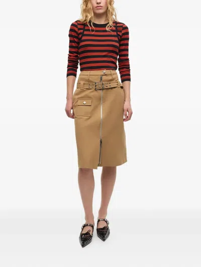 Ganni Camel-colored Cotton Utilitarian Midi Skirt