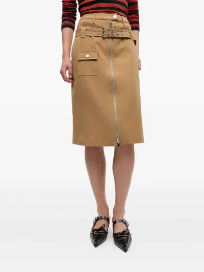 Ganni Camel-colored Cotton Utilitarian Midi Skirt