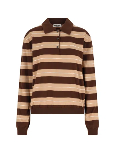 Miu Miu Logo Embroidered Long-sleeved Polo T-shirt In Multi