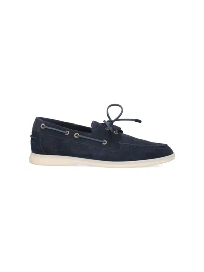 Loro Piana Suede Loafers With Rubber Sole And Metal Eyelets In Blue