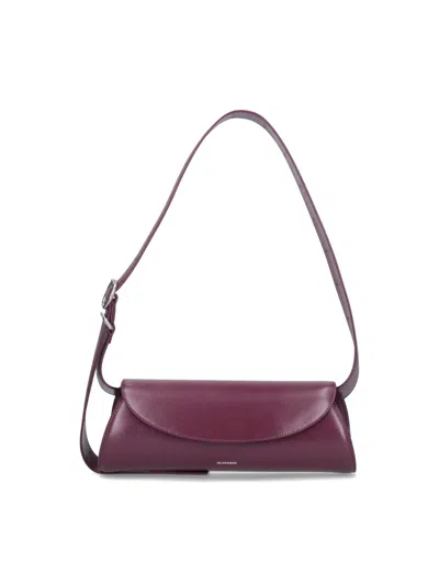 Jil Sander Small Rectangular Shoulder Bag With Adjustable Strap In Burgundy
