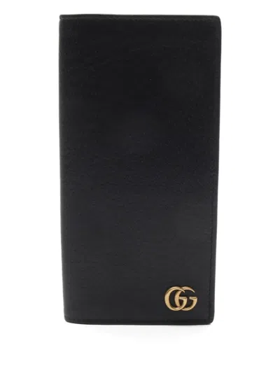 Pre-owned Gucci 00's Gg Marmont Leather Card Holder In Black