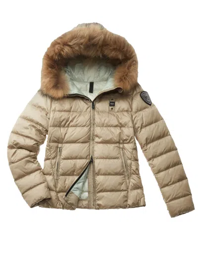 Blauer Fur-hood Quilted Coat In Brown