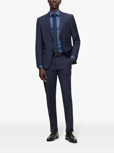 Hugo Boss Slim-fit Trousers In Virgin Wool With Stretch In Blue