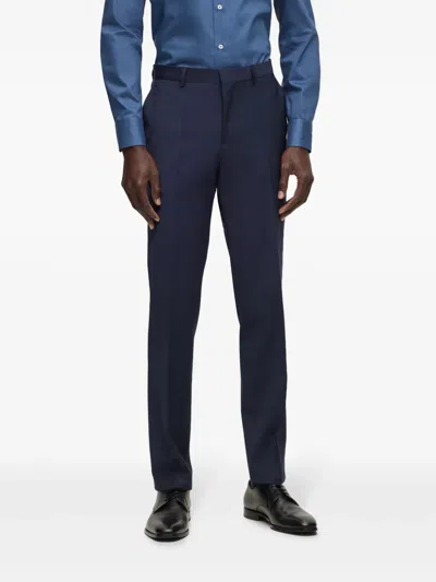 Hugo Boss Slim-fit Trousers In Virgin Wool With Stretch In Blue