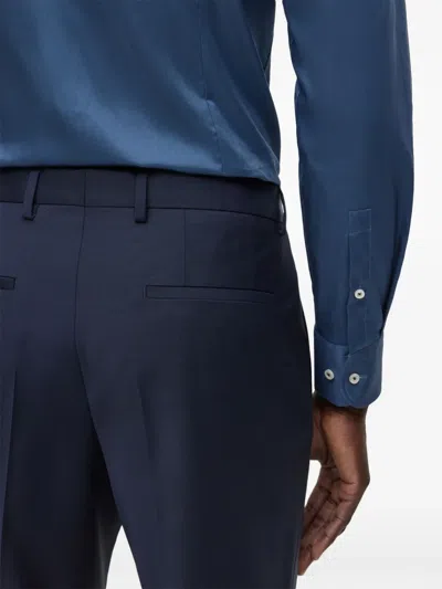 Hugo Boss Slim-fit Trousers In Virgin Wool With Stretch In Blue