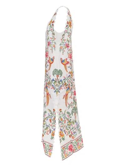 Farm Rio Delicate Forest Scalloped-hem Bird-print Maxi Dress In Multi