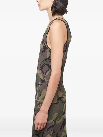 Kwaidan Editions Camouflage Scoop-neck Tank Top In Green