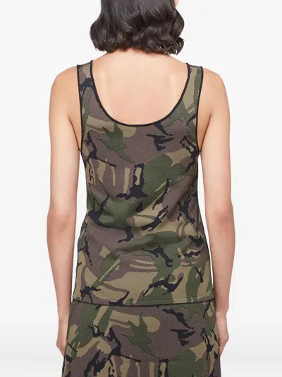 Kwaidan Editions Camouflage Scoop-neck Tank Top In Green